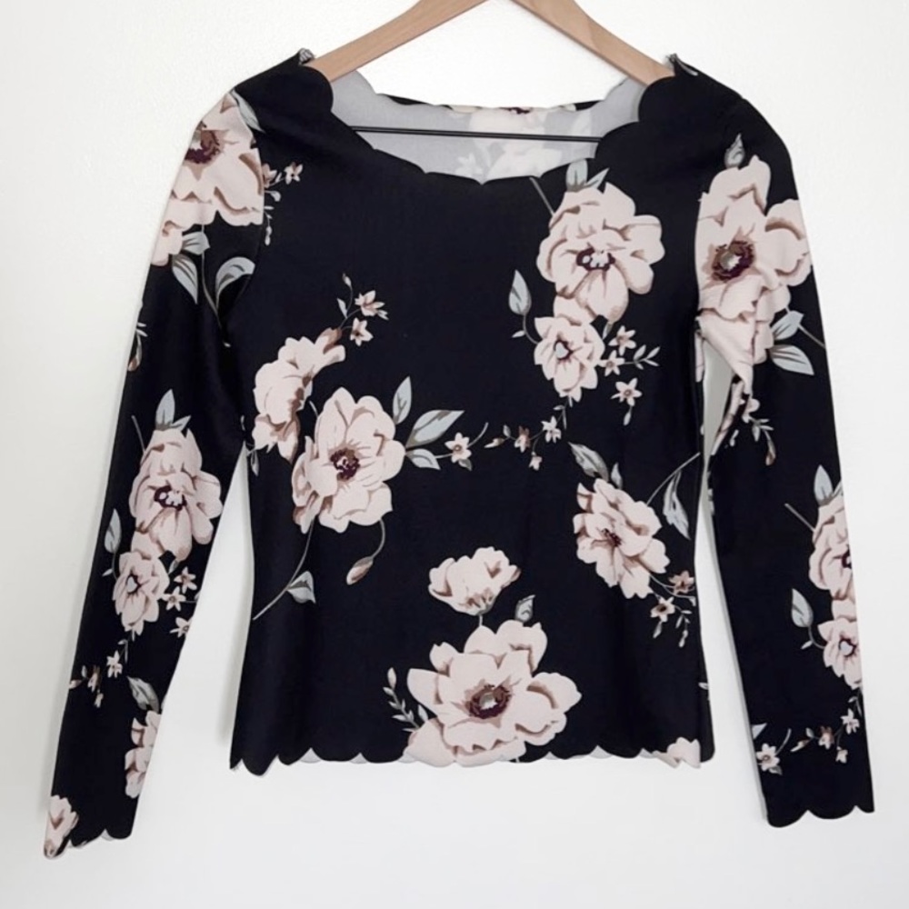 shein black floral long sleeve top